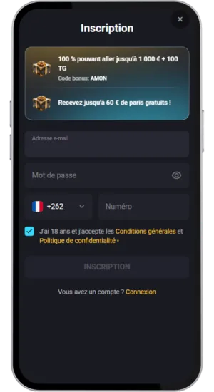 Écran d’inscription et de dépôt dans un casino français